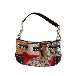 vintage y2k bebe patchwork hobo bag, mixed texture monogram shoulder purse